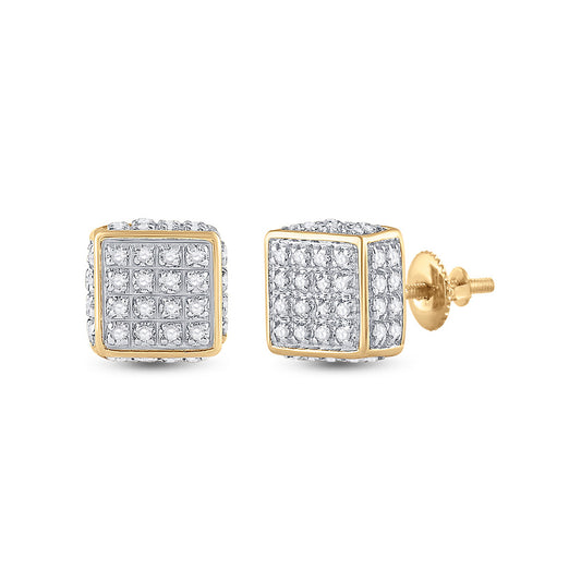10kt Yellow Gold Round Diamond 3D Square Stud Earrings 1/4 Cttw