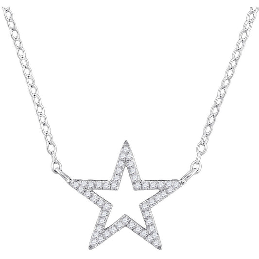 10kt White Gold Womens Round Diamond 18-inch Star Necklace 1/8 Cttw