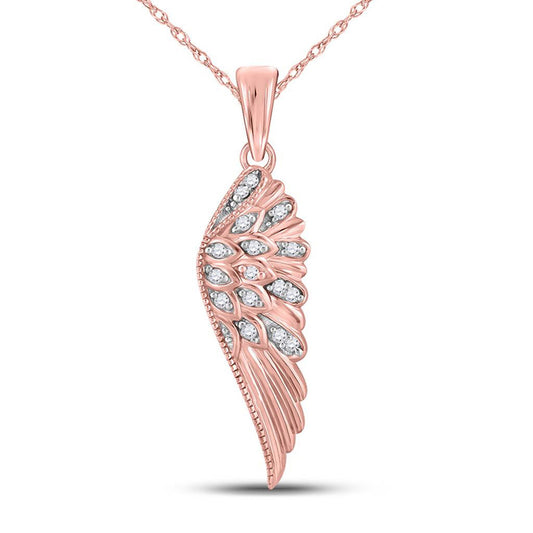 10kt Rose Gold Womens Round Diamond Angel Wing Fashion Pendant 1/20 Cttw