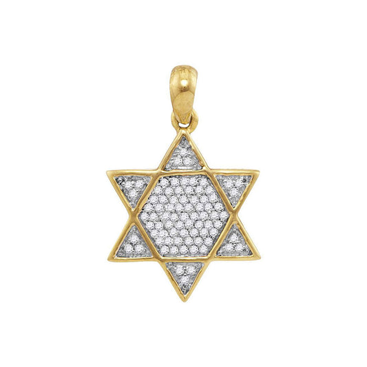 10kt Yellow Gold Mens Round Diamond 6-Point Star Magen David Charm Pendant 1/5 Cttw