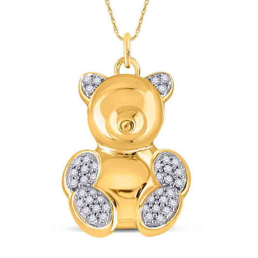 10kt Yellow Gold Womens Round Diamond Bear Animal Pendant 1/10 Cttw