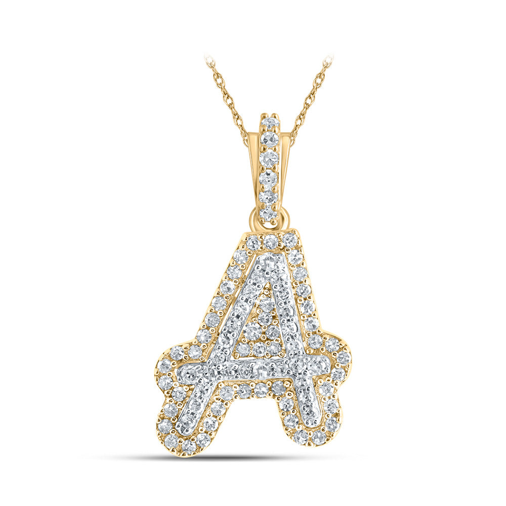 10kt Yellow Gold Womens Round Diamond A Initial Letter Pendant 1/5 Cttw