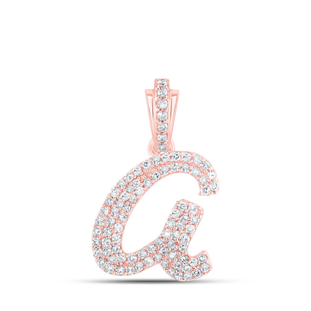 10kt Rose Gold Womens Round Diamond A Cursive Initial Letter Pendant 1/3 Cttw