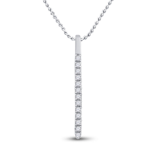 14kt White Gold Womens Round Diamond Bar Pendant 1/10 Cttw